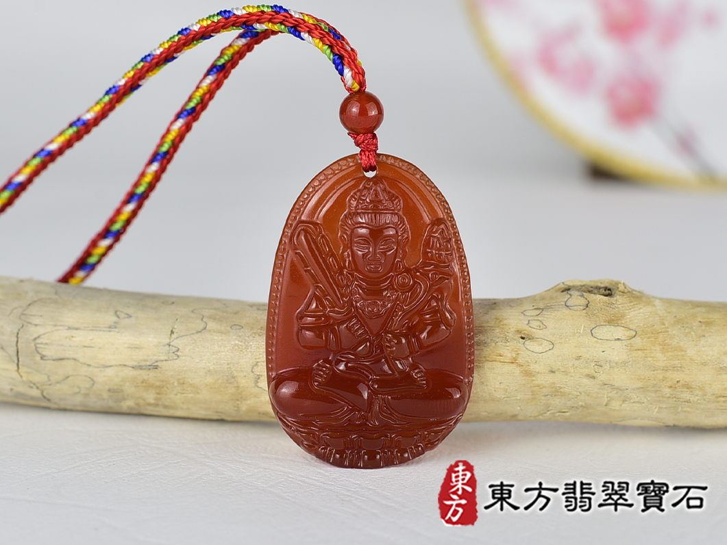 紅瑪瑙虛空藏菩薩項鍊玉珮(虛空藏菩薩:虛空藏菩薩牌紅瑪瑙虛空藏菩薩玉珮、紅瑪瑙虛空藏菩薩玉墜)。紅瑪瑙虛空藏菩薩,GY2155。客製化訂做各種紅瑪瑙虛空藏菩薩吊墜玉珮項鍊。★附東方翡翠寶石保證卡 0.jpg