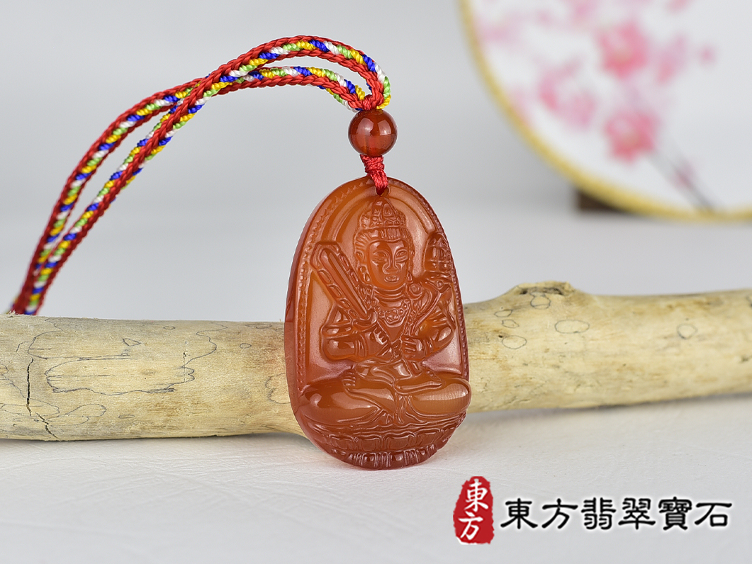 紅瑪瑙虛空藏菩薩項鍊玉珮(虛空藏菩薩:虛空藏菩薩牌紅瑪瑙虛空藏菩薩玉珮、紅瑪瑙虛空藏菩薩玉墜)。紅瑪瑙虛空藏菩薩,GY2158。客製化訂做各種紅瑪瑙虛空藏菩薩吊墜玉珮項鍊。★附東方翡翠寶石保證卡 2.jpg