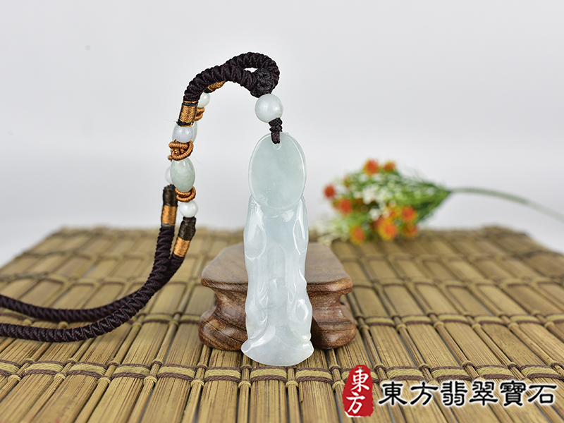 翡翠如意觀音項鍊玉珮(觀世音菩薩:如意觀音牌翡翠觀音玉珮、翡翠如意觀音玉墜)。糯種如意觀音,GY2191。客製化訂做各種翡翠如意觀音吊墜玉珮項鍊。★附東方翡翠寶石保證卡 3.jpg
