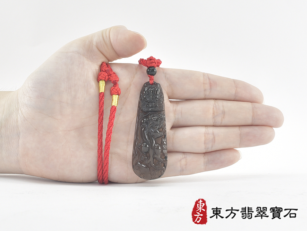 黑曜石貔貅項鍊玉珮(招財貔貅:貔貅牌黑曜石貔貅玉珮、黑曜石貔貅玉墜)。黑曜石貔貅,PF849。客製化訂做各種黑曜石貔貅吊墜玉珮項鍊。★東方翡翠寶石保證卡 5.jpg