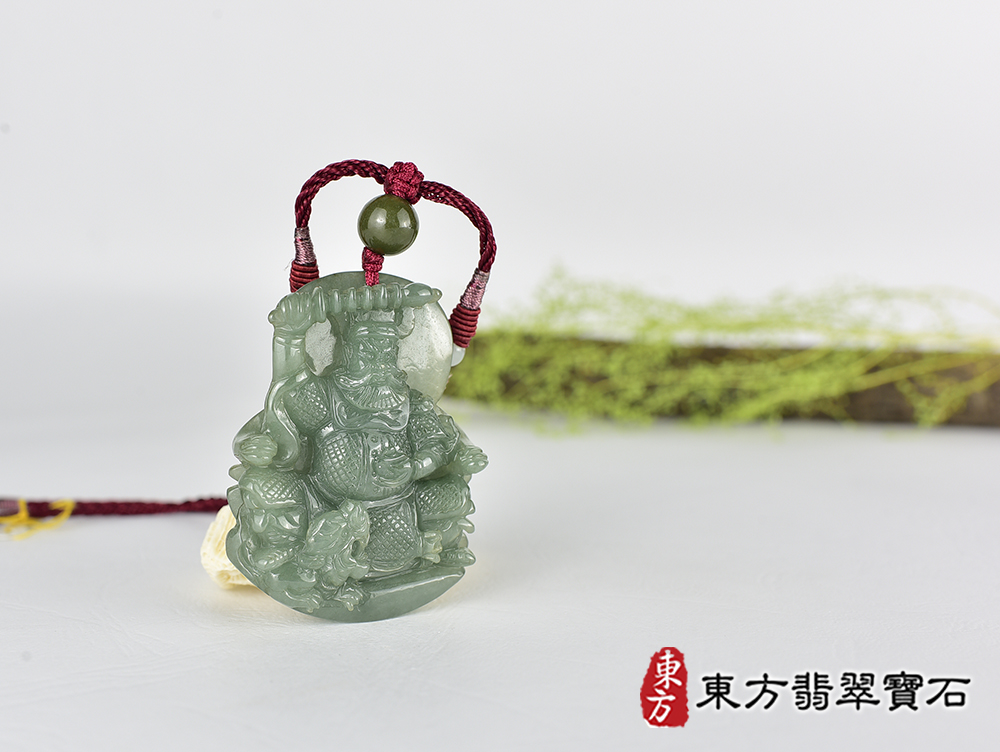 翡翠武財神項鍊玉珮(趙公明:武財神牌A貨翡翠武財神玉珮、緬甸玉武財神玉墜)。綠色翡翠糯種武財神,WM061。客製化訂做各種翡翠武財神吊墜玉珮項鍊。★附A貨翡翠雙證書 4.jpg