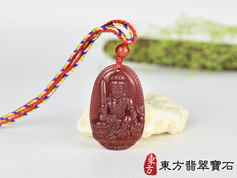 紅瑪瑙文殊菩薩項鍊玉珮(文殊菩薩:文殊菩薩牌紅瑪瑙文殊菩薩玉珮、紅瑪瑙文殊菩薩玉墜)。紅瑪瑙文殊菩薩,WS220。客製化訂做各種紅瑪瑙文殊菩薩吊墜玉珮項鍊。★附東方翡翠寶石保證卡 0.jpg