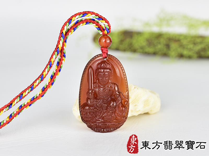 紅瑪瑙文殊菩薩項鍊玉珮(文殊菩薩:文殊菩薩牌紅瑪瑙文殊菩薩玉珮、紅瑪瑙文殊菩薩玉墜)。紅瑪瑙文殊菩薩,WS223。客製化訂做各種紅瑪瑙文殊菩薩吊墜玉珮項鍊。★附東方翡翠寶石保證卡 0.jpg