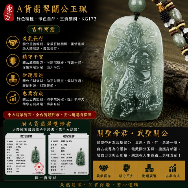 (已出售勿下標,可訂做)翡翠關公項鍊玉珮|義氣長存・鎮守平安・財運廣進・志業有成|A貨翡翠綠色糯種・翠色自然・玉質細潤|緬甸玉關聖帝君玉墜|關公玉珮KG173|客製化訂做|附A貨翡翠雙證書1 (已出售勿下標,可訂做)翡翠關公項鍊玉珮|義氣長存・鎮守平安・財運廣進・志業有成|A貨翡翠綠色糯種・翠色自然・玉質細潤|緬甸玉關聖帝君玉墜|關公玉珮KG173|客製化訂做|附A貨翡翠雙證書1