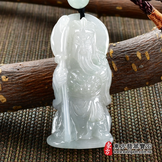 翡翠關公項鍊玉珮｜剛正威儀・瑞福相伴｜A貨翡翠白綠色糯種・清潤柔和｜緬甸玉關公玉墜｜KG431｜附A貨翡翠雙證書3