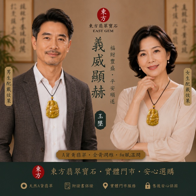 翡翠關公項鍊玉珮｜關聖帝君威德護佑・忠義長存・武德威揚・正氣安宅・招財納福・事業順遂・貴人相助・平安吉祥｜關公牌A貨黃翡翠・色澤明亮雅緻・玉質溫潤細膩・天然水潤有光澤・雕工立體精緻｜緬甸玉關公玉墜・關公牌玉珮KG033｜客製化訂做各式翡翠關公吊墜玉珮項鍊｜附A貨翡翠雙證書2
