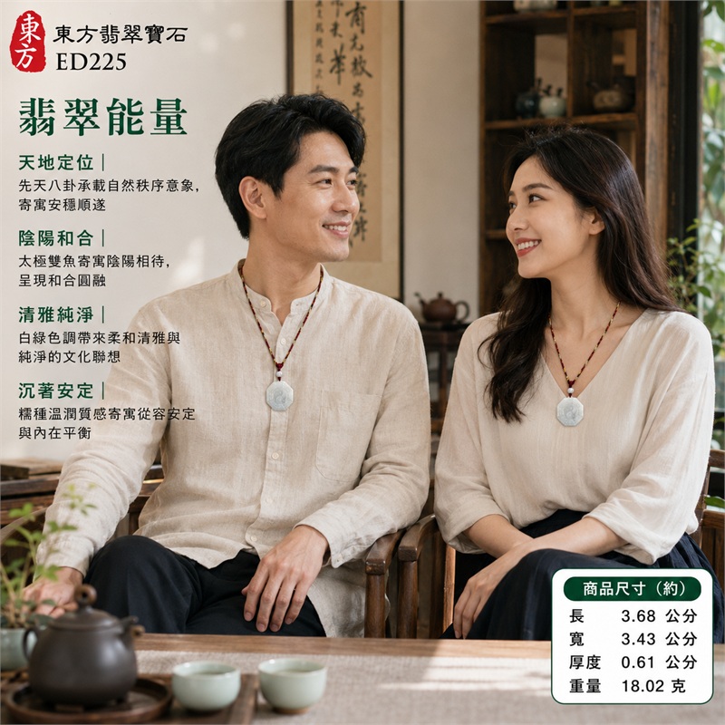 (已出售勿下標,可訂做)翡翠八卦項鍊玉珮|白綠糯種先天八卦太極小型八角牌・天地定位・陰陽和合・八方守護・趨吉避凶・平安順遂|天然A貨翡翠・緬甸產地・固定太極雙魚・單顆乳白圓珠・五色扭編繩|緬甸玉八卦玉墜ED225|客製化訂做|附A貨翡翠雙證書 2 (已出售勿下標,可訂做)翡翠八卦項鍊玉珮|白綠糯種先天八卦太極小型八角牌・天地定位・陰陽和合・八方守護・趨吉避凶・平安順遂|天然A貨翡翠・緬甸產地・固定太極雙魚・單顆乳白圓珠・五色扭編繩|緬甸玉八卦玉墜ED225|客製化訂做|附A貨翡翠雙證書 2