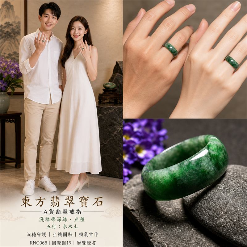 A貨緬甸天然翡翠戒指｜淺綠色帶深綠色豆種翡翠圓戒 國際圍19｜淺綠清雅 深綠點綴 色澤層次自然 玉質溫潤 圓弧戒身配戴舒適｜寓意圓滿和合、平安順遂、吉祥如意、福氣常伴、情緣長久｜翡翠版指戒 版戒指 板指戒 板指 結婚戒指 男女對戒 情侶對戒｜可客製化訂做各式翡翠戒指、吊墜、玉珮、項鍊｜RNG066｜附A貨翡翠雙證書2