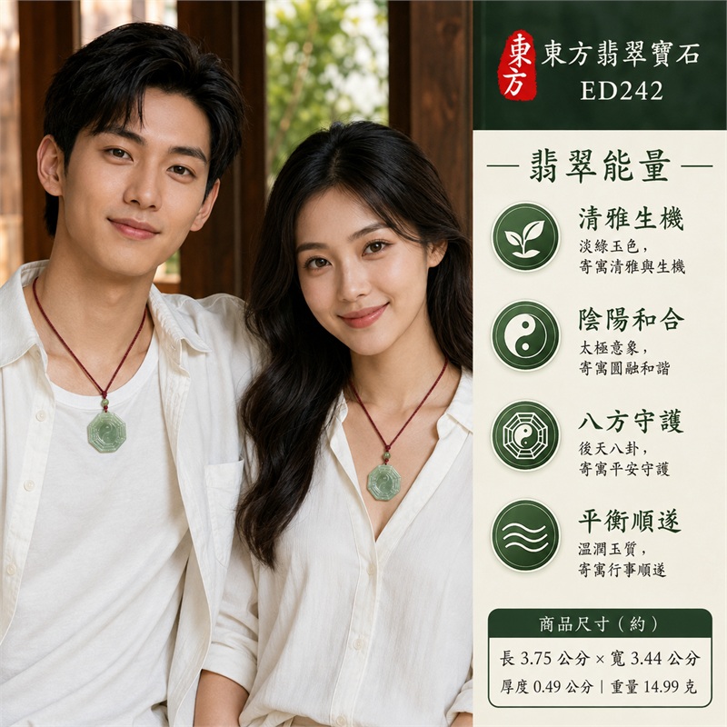 （已出售勿下標，可訂做）綠色糯種翡翠八卦玉珮｜綠色・糯種・後天八卦・太極・太極和合・陰陽平衡・八方守護・趨吉避凶・平安順遂｜天然A貨翡翠・緬甸產地｜緬甸玉八卦玉墜｜翡翠八卦吊墜玉珮項鍊ED242｜客製化訂做各式翡翠八卦吊墜玉珮項鍊｜附A貨翡翠雙證書 2