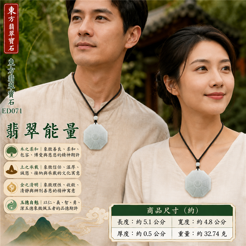 （已出售勿下標，可訂做）翡翠八卦項鍊玉珮｜白綠淡綠糯種後天八卦活動太極圓角八角牌・太極和合・陰陽平衡・八方守護・趨吉避凶・平安順遂｜緬甸天然A貨翡翠・乳白半透明雲霧感・後天八卦雕刻・中央圓形活動太極・深紅結繩與多色扭編繩・吊耳上方單顆白色圓珠｜緬甸玉八卦玉墜｜翡翠八卦吊墜玉珮項鍊ED071｜客製化訂做各式翡翠八卦吊墜玉珮項鍊｜附A貨翡翠雙證書 2