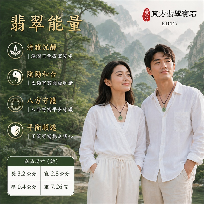翡翠八卦項鍊玉珮｜先天八卦・太極・太極和合・陰陽調和・八方守護・趨吉避凶・守護平安・納福安泰・福運綿長・家宅安寧・心境安定・圓融順遂・事業順遂・平安吉祥｜天然A貨翡翠・淡黃綠色澤・溫潤光澤・八角牌型・先天八卦太極雕刻・綠珠紫繩｜緬甸玉八卦玉墜｜翡翠八卦吊墜玉珮項鍊ED447｜客製化訂做各式翡翠八卦吊墜玉珮項鍊｜附A貨翡翠雙證書 2
