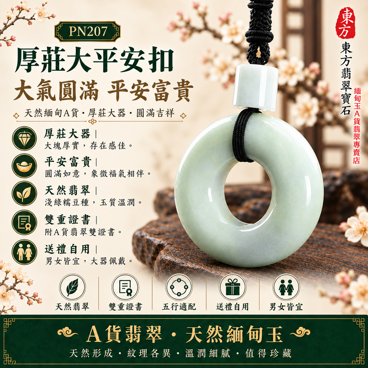 【A貨翡翠厚莊大平安扣項鍊玉珮|PN207|淺綠糯豆種緬甸玉、厚實大料、圓滿富貴】天然翡翠厚圓形銅幣造型大平安扣玉墜,淺綠糯豆種玉質溫厚沉穩,寓意平安富貴、厚福承載、圓滿和合、穩定順遂、福氣臨門、吉祥納福,適合大型翡翠收藏、男性大器佩戴、長輩贈禮、重要節慶祝福及天然翡翠收藏,客製化訂做各種翡翠大平安扣吊墜玉珮項鍊,PN207,附A貨翡翠雙證書1 【A貨翡翠厚莊大平安扣項鍊玉珮|PN207|淺綠糯豆種緬甸玉、厚實大料、圓滿富貴】天然翡翠厚圓形銅幣造型大平安扣玉墜,淺綠糯豆種玉質溫厚沉穩,寓意平安富貴、厚福承載、圓滿和合、穩定順遂、福氣臨門、吉祥納福,適合大型翡翠收藏、男性大器佩戴、長輩贈禮、重要節慶祝福及天然翡翠收藏,客製化訂做各種翡翠大平安扣吊墜玉珮項鍊,PN207,附A貨翡翠雙證書1