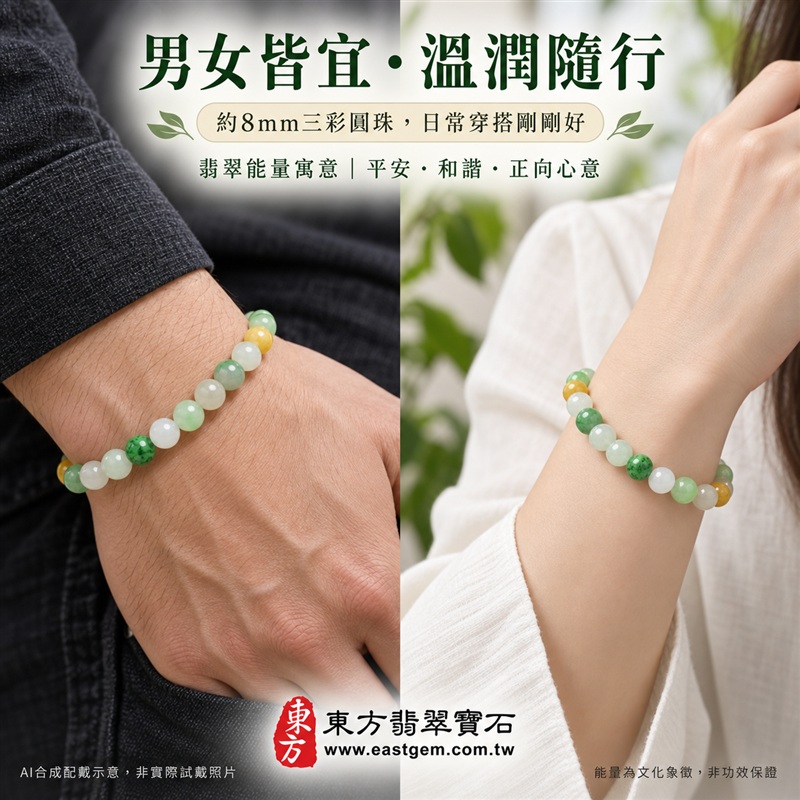 三彩翡翠手鍊・三彩緬甸玉手鍊|黃翡翠珠子、油青種珠子、白翡翠珠子|溫潤圓珠約8mm・白綠黃三彩相映・清雅柔和色澤|富足喜悅、平安和諧、純淨圓滿吉祥寓意|男女日常配戴・生日紀念送禮|客製化翡翠手鍊、翡翠手珠、翡翠珠串、翡翠珠子、緬甸玉手鍊、緬甸玉珠串與緬甸玉珠子搭配設計|附A貨翡翠雙證書|O3C014-2 三彩翡翠手鍊・三彩緬甸玉手鍊|黃翡翠珠子、油青種珠子、白翡翠珠子|溫潤圓珠約8mm・白綠黃三彩相映・清雅柔和色澤|富足喜悅、平安和諧、純淨圓滿吉祥寓意|男女日常配戴・生日紀念送禮|客製化翡翠手鍊、翡翠手珠、翡翠珠串、翡翠珠子、緬甸玉手鍊、緬甸玉珠串與緬甸玉珠子搭配設計|附A貨翡翠雙證書|O3C014-2