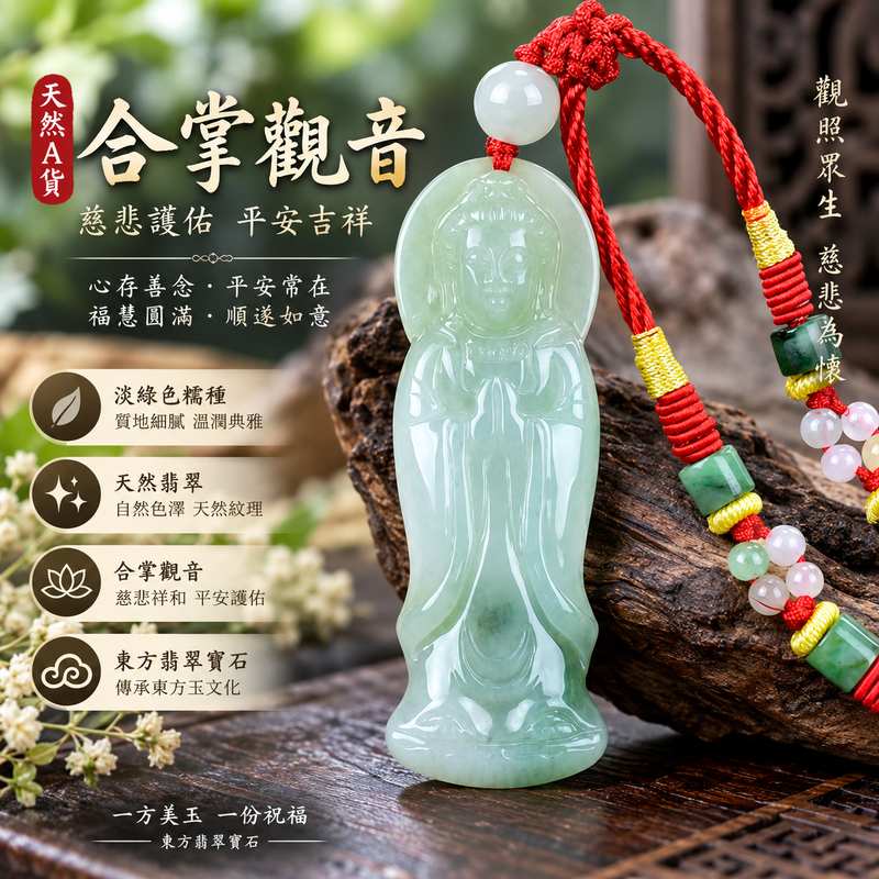 （已出售勿下標，可訂做）淡綠色糯種合掌觀音 I 緬甸A貨翡翠觀世音菩薩玉珮 I 平安護佑吉祥玉墜 I GY914 I 附證書1