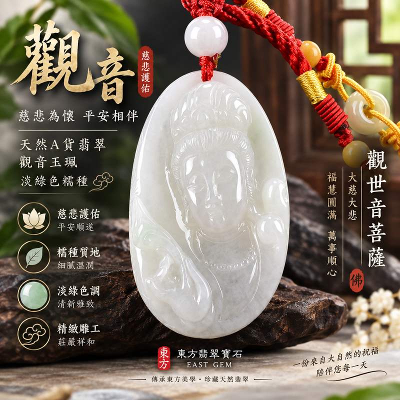 淡綠色糯種翡翠觀音玉珮 I 觀世音菩薩平安護佑玉墜 I GY1370 I 緬甸A貨翡翠觀音項鍊 I 慈悲吉祥福慧圓滿 I 客製化訂做 I 附A貨翡翠雙證書1