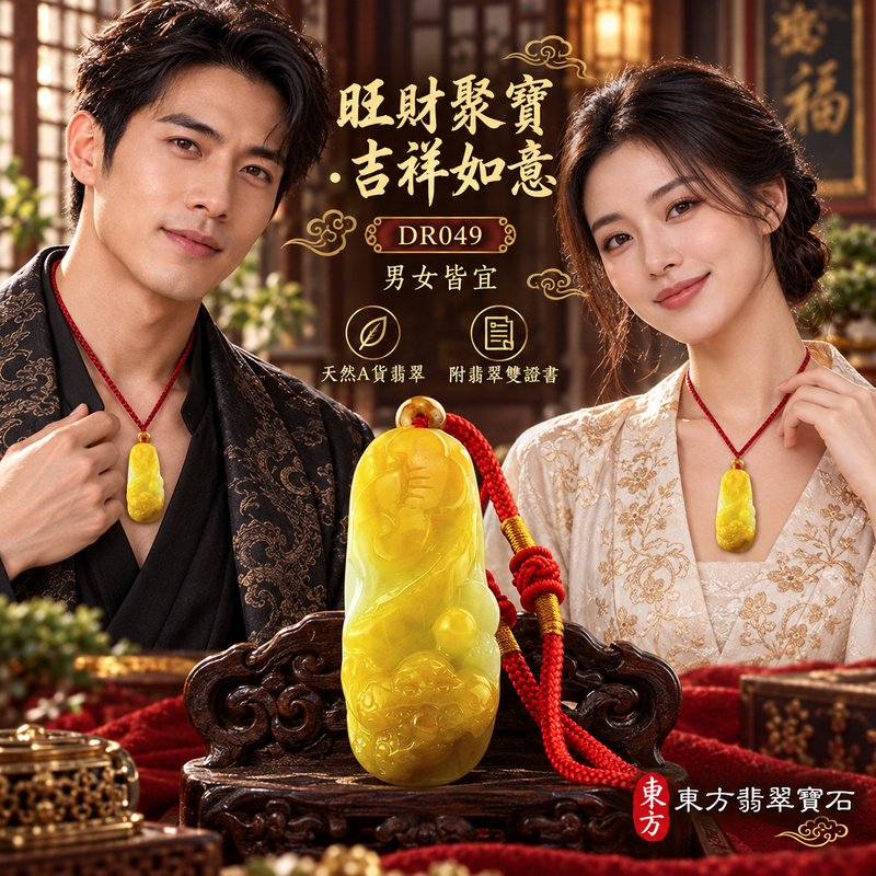 翡翠如意項鍊玉珮｜旺財聚寶・招財納福・吉祥如意・事事順遂・平安守護・萬事順遂・吉祥圓滿｜天然A貨翡翠・緬甸玉・黃翡・黃翡種｜旺財蟾蜍帶如意・蟾蜍、如意｜蟾蜍玉珮・蟾蜍玉墜・蟾蜍吊墜・緬甸玉項鍊・A貨翡翠項鍊｜DR049｜男女翡翠項鍊・送禮收藏｜客製化訂做翡翠蟾蜍玉珮、翡翠蟾蜍玉墜、翡翠蟾蜍吊墜、翡翠項鍊玉珮｜附A貨翡翠雙證書・東方翡翠寶石
