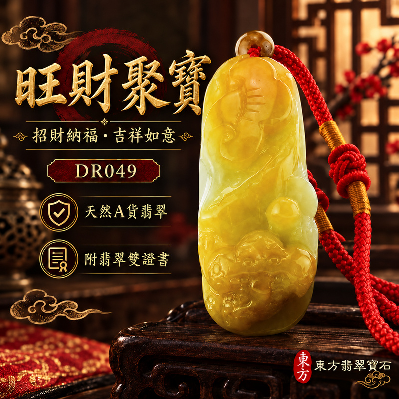 翡翠如意項鍊玉珮｜旺財聚寶・招財納福・吉祥如意・事事順遂・平安守護・萬事順遂・吉祥圓滿｜天然A貨翡翠・緬甸玉・黃翡・黃翡種｜旺財蟾蜍帶如意・蟾蜍、如意｜蟾蜍玉珮・蟾蜍玉墜・蟾蜍吊墜・緬甸玉項鍊・A貨翡翠項鍊｜DR049｜男女翡翠項鍊・送禮收藏｜客製化訂做翡翠蟾蜍玉珮、翡翠蟾蜍玉墜、翡翠蟾蜍吊墜、翡翠項鍊玉珮｜附A貨翡翠雙證書・東方翡翠寶石