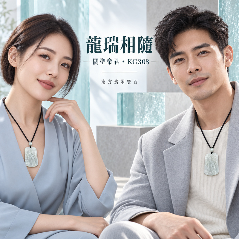 （已售出勿下標，可訂做）翡翠關公項鍊玉珮｜關聖帝君祥龍相伴・忠義守正・穩業聚福・順勢前行・安泰相隨｜A貨翡翠淡綠色糯種・玉色清潤・質感柔和・光澤自然・龍關相映・細緻雕刻｜緬甸玉關公玉墜・關公牌玉珮KG308｜客製化訂做各式翡翠關公吊墜玉珮項鍊｜附A貨翡翠雙證書2
