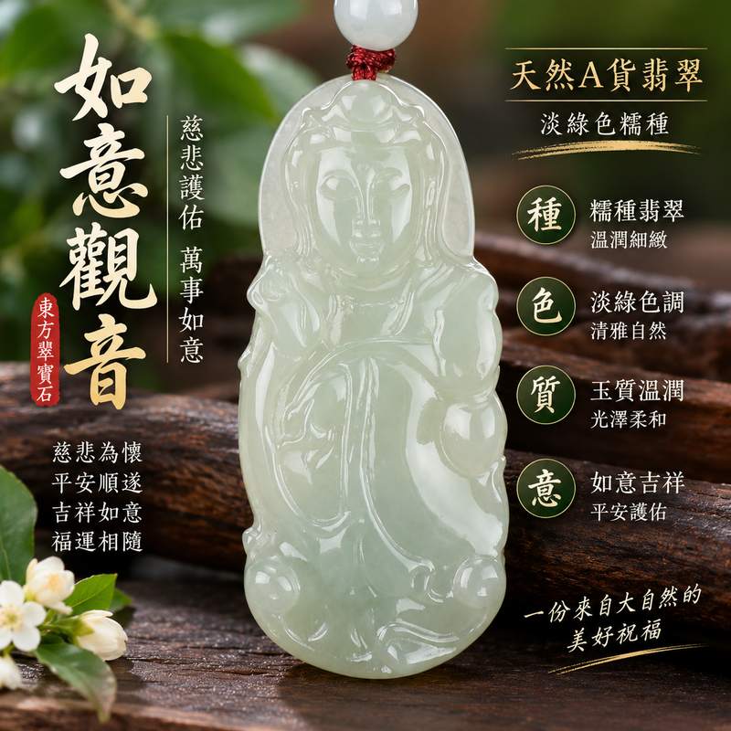淡綠色糯種如意觀音 I 慈悲護佑 GY621 吉祥如意 I 緬甸A貨翡翠附雙證書1 淡綠色糯種如意觀音 I 慈悲護佑 GY621 吉祥如意 I 緬甸A貨翡翠附雙證書1