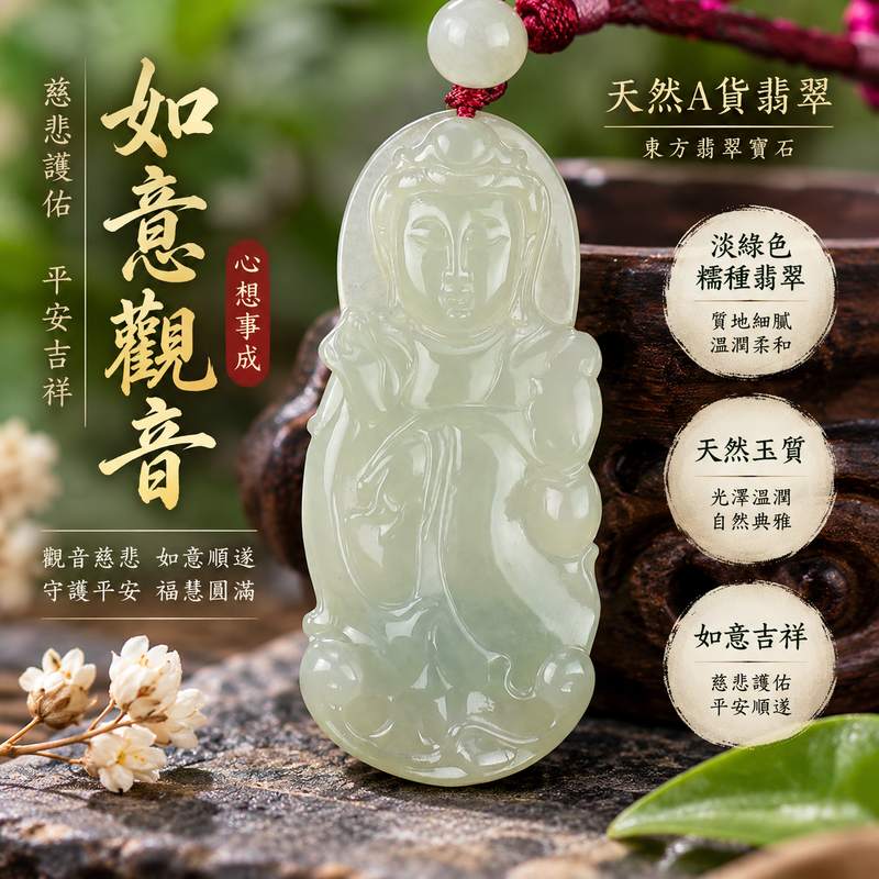 (已出售勿下標,可訂做)淡綠色糯種如意觀音 I 如意順遂慈悲護佑 GY622 平安吉祥 I 緬甸A貨翡翠附雙證書1 (已出售勿下標,可訂做)淡綠色糯種如意觀音 I 如意順遂慈悲護佑 GY622 平安吉祥 I 緬甸A貨翡翠附雙證書1