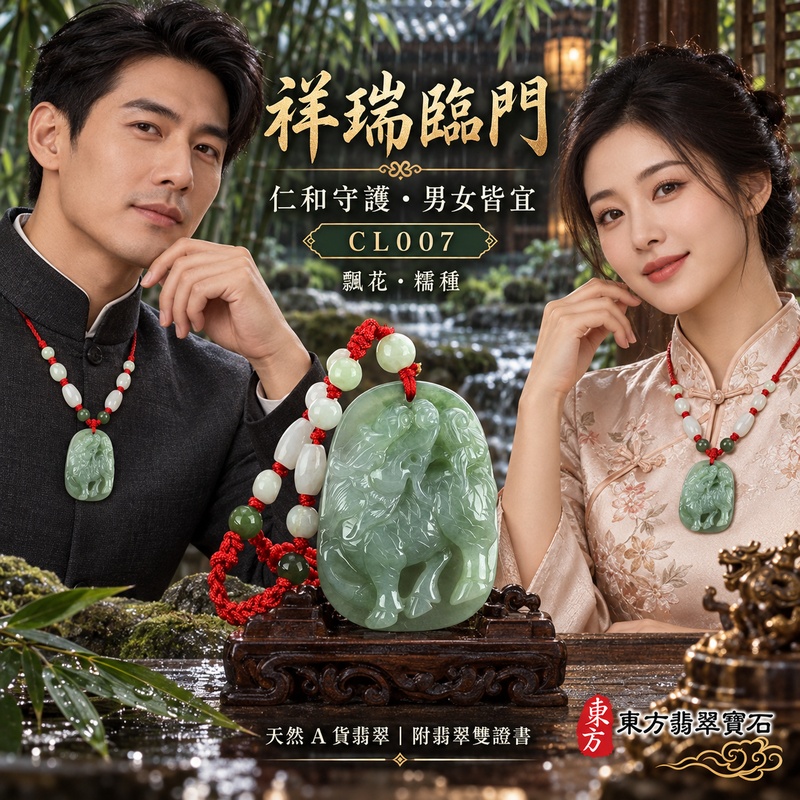 已售出可訂做｜翡翠麒麟項鍊玉珮｜神獸獻瑞・祥瑞富貴・招福納祥・事業順遂・平安守護｜天然A貨翡翠・緬甸玉・淡綠・糯種・飄花｜麒麟、神獸獻瑞｜麒麟玉珮・麒麟玉墜・麒麟吊墜・翡翠麒麟牌・緬甸玉項鍊・A貨翡翠項鍊｜CL007｜男女翡翠項鍊・送禮收藏｜客製化訂做翡翠麒麟玉珮、翡翠麒麟玉墜、翡翠麒麟吊墜、翡翠項鍊玉珮｜附A貨翡翠雙證書・東方翡翠寶石