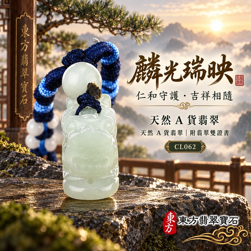 已售出可訂做｜翡翠麒麟項鍊玉珮｜神獸獻瑞・祥瑞富貴・招福納祥・事業順遂・平安守護｜天然A貨翡翠・緬甸玉・淡綠色・糯種｜神獸獻瑞｜麒麟玉珮・麒麟玉墜・麒麟吊墜・翡翠麒麟牌・緬甸玉項鍊・A貨翡翠項鍊｜CL062｜男女翡翠項鍊・送禮收藏｜客製化訂做翡翠麒麟玉珮、翡翠麒麟玉墜、翡翠麒麟吊墜、翡翠項鍊玉珮｜附A貨翡翠雙證書・東方翡翠寶石