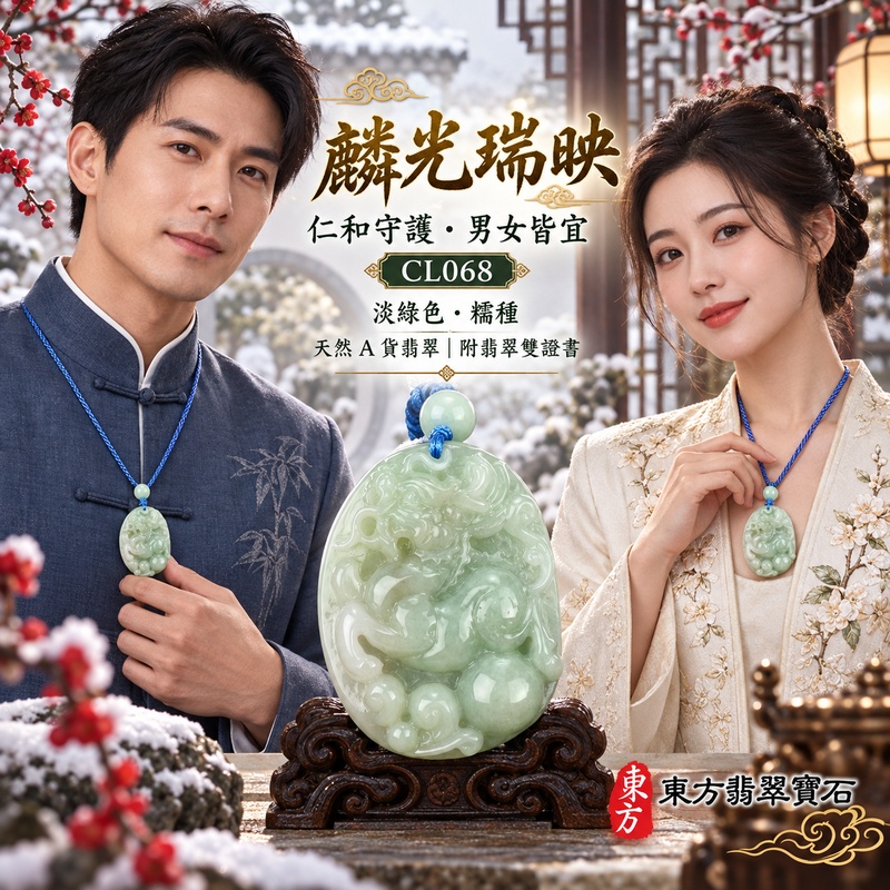 翡翠麒麟項鍊玉珮|神獸獻瑞・祥瑞富貴・招福納祥・事業順遂・平安守護|天然A貨翡翠・緬甸玉・淡綠色・糯種|神獸獻瑞|麒麟玉珮・麒麟玉墜・麒麟吊墜・翡翠麒麟牌・緬甸玉項鍊・A貨翡翠項鍊|CL068|男女翡翠項鍊・送禮收藏|客製化訂做翡翠麒麟玉珮、翡翠麒麟玉墜、翡翠麒麟吊墜、翡翠項鍊玉珮|附A貨翡翠雙證書・東方翡翠寶石 翡翠麒麟項鍊玉珮|神獸獻瑞・祥瑞富貴・招福納祥・事業順遂・平安守護|天然A貨翡翠・緬甸玉・淡綠色・糯種|神獸獻瑞|麒麟玉珮・麒麟玉墜・麒麟吊墜・翡翠麒麟牌・緬甸玉項鍊・A貨翡翠項鍊|CL068|男女翡翠項鍊・送禮收藏|客製化訂做翡翠麒麟玉珮、翡翠麒麟玉墜、翡翠麒麟吊墜、翡翠項鍊玉珮|附A貨翡翠雙證書・東方翡翠寶石