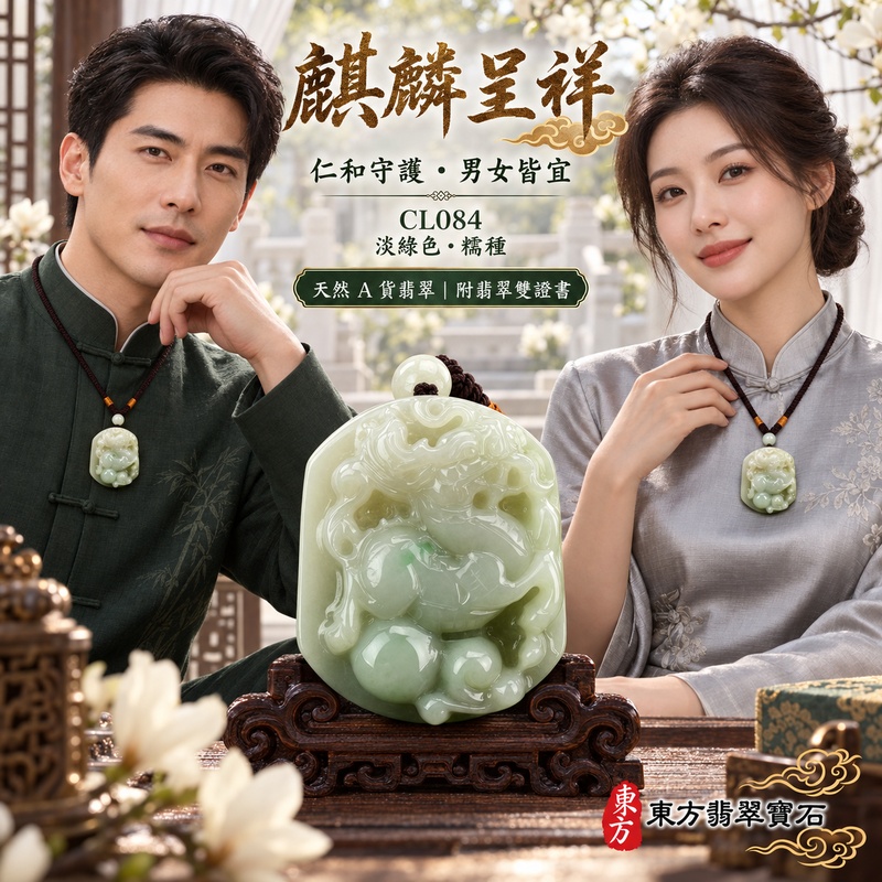 翡翠麒麟項鍊玉珮|神獸獻瑞・祥瑞富貴・招福納祥・事業順遂・平安守護・吉祥如意・萬事順遂|天然A貨翡翠・緬甸玉・淡綠色・糯種|神獸獻瑞|麒麟玉珮・麒麟玉墜・麒麟吊墜・翡翠麒麟牌・緬甸玉項鍊・A貨翡翠項鍊|CL084|男女翡翠項鍊・送禮收藏|客製化訂做翡翠麒麟玉珮、翡翠麒麟玉墜、翡翠麒麟吊墜、翡翠項鍊玉珮|附A貨翡翠雙證書・東方翡翠寶石 翡翠麒麟項鍊玉珮|神獸獻瑞・祥瑞富貴・招福納祥・事業順遂・平安守護・吉祥如意・萬事順遂|天然A貨翡翠・緬甸玉・淡綠色・糯種|神獸獻瑞|麒麟玉珮・麒麟玉墜・麒麟吊墜・翡翠麒麟牌・緬甸玉項鍊・A貨翡翠項鍊|CL084|男女翡翠項鍊・送禮收藏|客製化訂做翡翠麒麟玉珮、翡翠麒麟玉墜、翡翠麒麟吊墜、翡翠項鍊玉珮|附A貨翡翠雙證書・東方翡翠寶石