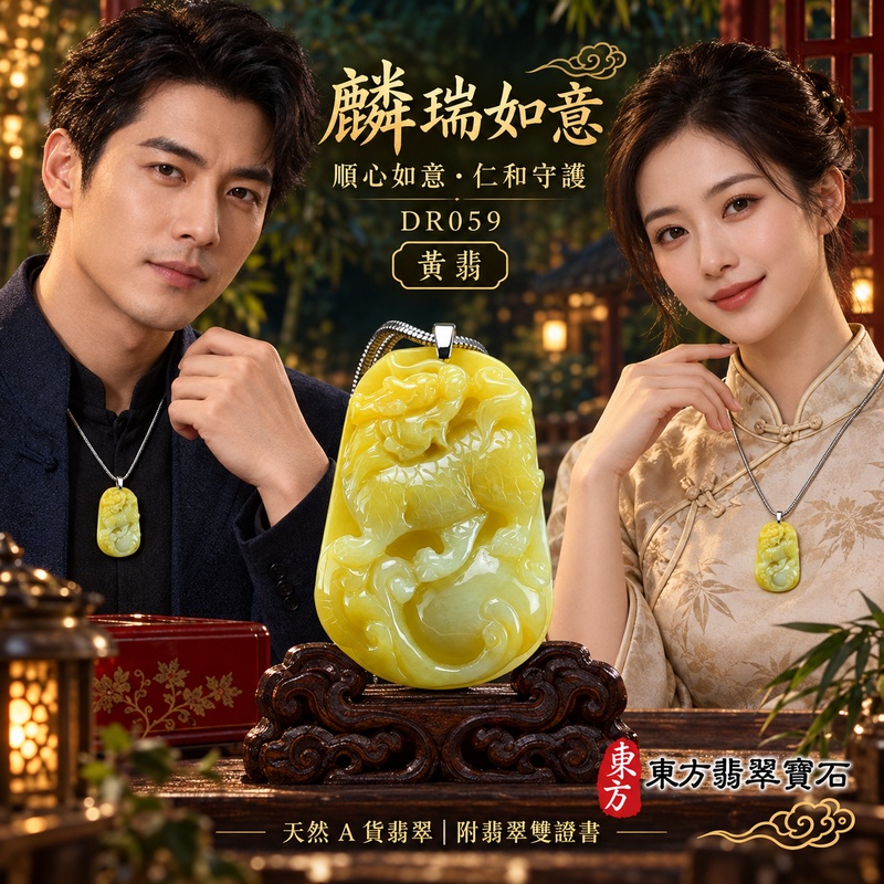 已售出可訂做｜翡翠麒麟項鍊玉珮｜神獸獻瑞・祥瑞富貴・招福納祥・事業順遂・平安守護・吉祥如意・萬事順遂｜天然A貨翡翠・緬甸玉・黃翡｜麒麟與珠子與如意、祥瑞富貴｜麒麟玉珮・麒麟玉墜・麒麟吊墜・翡翠麒麟牌・緬甸玉項鍊・A貨翡翠項鍊｜DR059｜男女翡翠項鍊・送禮收藏｜客製化訂做翡翠麒麟玉珮、翡翠麒麟玉墜、翡翠麒麟吊墜、翡翠項鍊玉珮｜附A貨翡翠雙證書・東方翡翠寶石