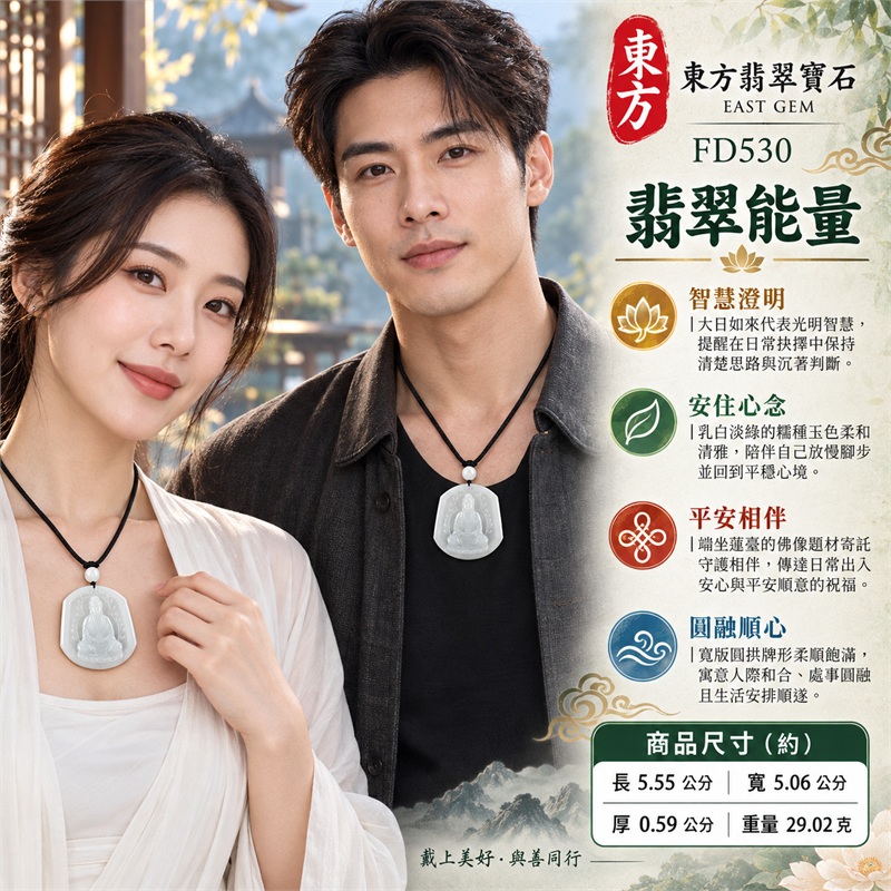 翡翠大日如來項鍊玉珮|智慧光明・安定清明・守護平安・圓融和合・吉祥順遂|乳白淡綠糯種・寬版圓拱佛牌・大日如來端坐蓮臺・火焰背光立體雕刻・柔潤半透玉質・黑色編繩・白綠圓珠點綴・背面素面佛影|天然A貨翡翠・緬甸玉|東方翡翠寶石商品代碼 FD530|提供同題材翡翠大日如來玉珮客製諮詢|附中國玉石鑑定所 GS18011100517 與東方翡翠寶石 FD530 雙證書 2 翡翠大日如來項鍊玉珮|智慧光明・安定清明・守護平安・圓融和合・吉祥順遂|乳白淡綠糯種・寬版圓拱佛牌・大日如來端坐蓮臺・火焰背光立體雕刻・柔潤半透玉質・黑色編繩・白綠圓珠點綴・背面素面佛影|天然A貨翡翠・緬甸玉|東方翡翠寶石商品代碼 FD530|提供同題材翡翠大日如來玉珮客製諮詢|附中國玉石鑑定所 GS18011100517 與東方翡翠寶石 FD530 雙證書 2