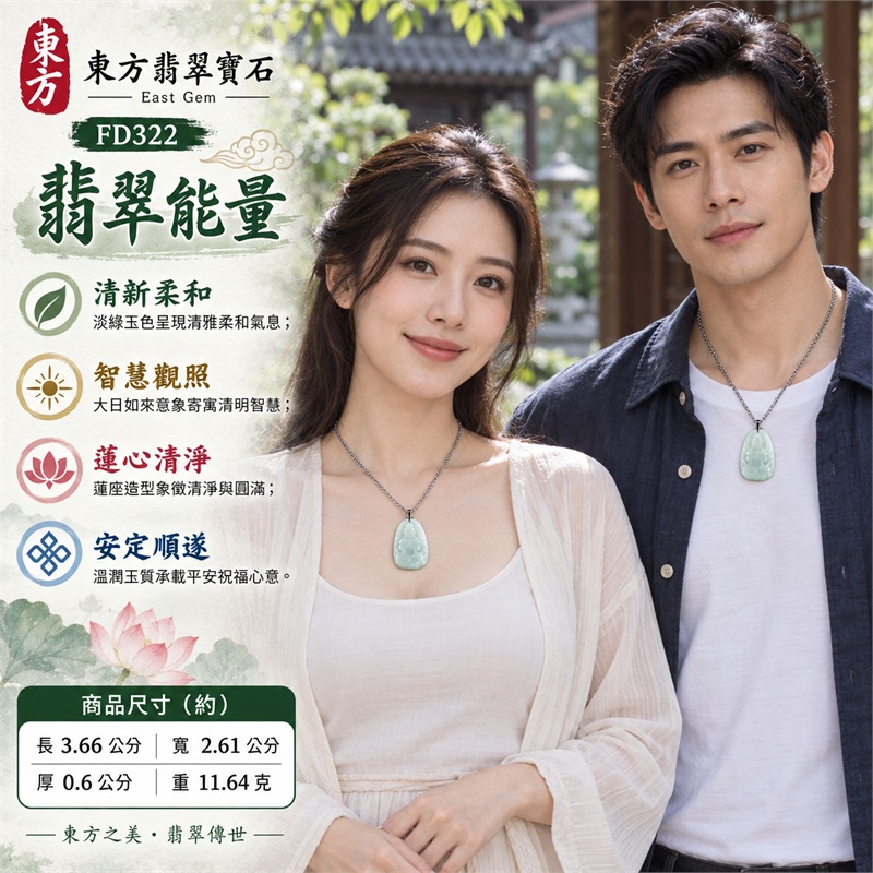 翡翠大日如來佛項鍊玉珮｜光明遍照・智慧觀照・蓮心清淨・祥和圓滿・安定守護・平安順遂｜淡綠近玉白色澤・糯種翡翠・柔潤玉質・圓角水滴牌形・正面大日如來立體雕刻・佛像光輪與蓮座紋飾・背面素面拋光・深色金屬吊頭・銀灰色鏈條｜天然A貨緬甸翡翠｜淡綠色糯種大日如來佛吊墜玉珮項鍊FD322｜客製化訂做各式翡翠大日如來佛吊墜玉珮項鍊｜附中國玉石鑑定所與東方翡翠寶石雙證書 2