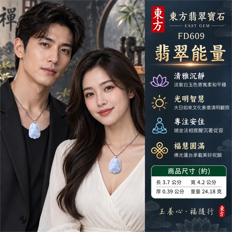 淡紫白寬版拱頂圓角大日如來端坐蓮台翡翠玉珮項鍊|光明智慧・清淨定心・慈悲祥和・平安守護・福慧圓滿|天然A貨翡翠・淡紫白色玉質・寬版拱頂圓角牌・正面大日如來坐像雕刻・圓形佛光構圖・立體衣紋與蓮座・背面素面・銀灰色金屬吊頭・長方鏈節鍊條|緬甸天然A貨翡翠・淡紫白玉色|商品代碼FD609|可客製訂做各式翡翠大日如來玉珮項鍊|附中國玉石鑑定所與東方翡翠寶石雙證書 2 淡紫白寬版拱頂圓角大日如來端坐蓮台翡翠玉珮項鍊|光明智慧・清淨定心・慈悲祥和・平安守護・福慧圓滿|天然A貨翡翠・淡紫白色玉質・寬版拱頂圓角牌・正面大日如來坐像雕刻・圓形佛光構圖・立體衣紋與蓮座・背面素面・銀灰色金屬吊頭・長方鏈節鍊條|緬甸天然A貨翡翠・淡紫白玉色|商品代碼FD609|可客製訂做各式翡翠大日如來玉珮項鍊|附中國玉石鑑定所與東方翡翠寶石雙證書 2