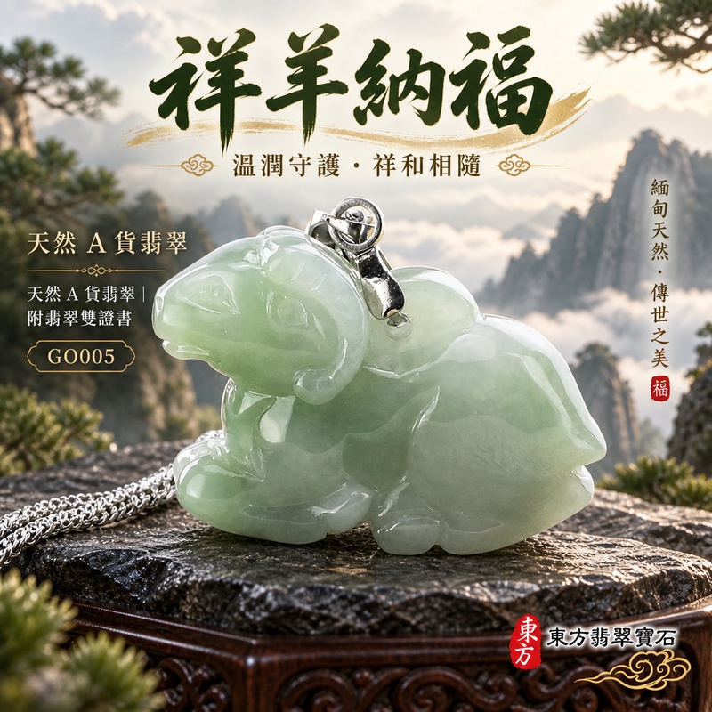 已售出可訂做｜翡翠生肖羊項鍊玉珮｜吉祥納福・溫良和美・福氣安康・事事順遂・平安吉祥・羊眉吐氣・揚眉展志｜天然A貨翡翠・緬甸玉・油青・油青種｜羊眉吐氣｜生肖羊玉珮・羊玉墜・羊吊墜・翡翠羊牌・十二生肖羊項鍊・緬甸玉項鍊・A貨翡翠項鍊｜GO005｜男女翡翠項鍊・送禮收藏｜客製化訂做翡翠羊玉珮、翡翠羊玉墜、翡翠羊吊墜、生肖羊項鍊｜附A貨翡翠雙證書・東方翡翠寶石
