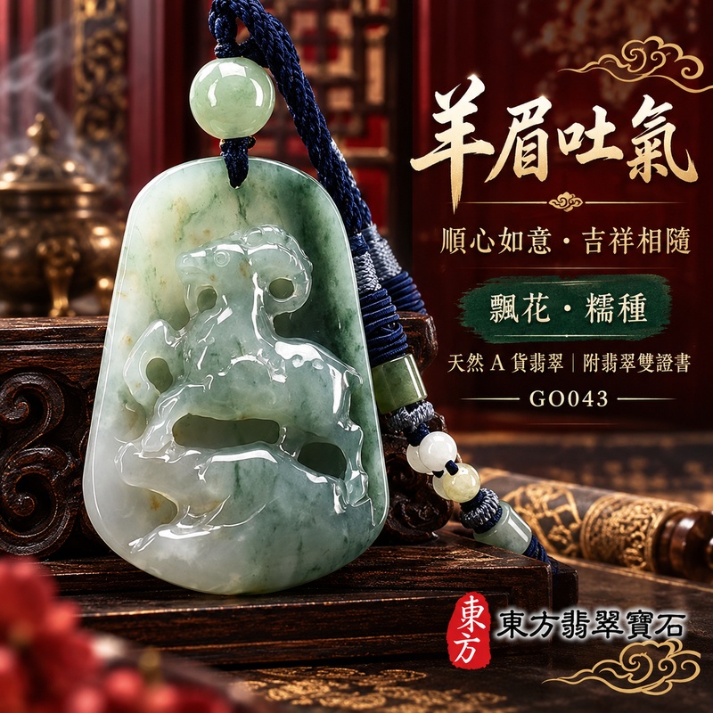 已售出可訂做｜翡翠生肖羊項鍊玉珮｜吉祥納福・溫良和美・福氣安康・事事順遂・平安吉祥・羊眉吐氣・揚眉展志｜天然A貨翡翠・緬甸玉・淺綠・糯種・帶飄花｜羊眉吐氣、洋洋如意｜生肖羊玉珮・羊玉墜・羊吊墜・翡翠羊牌・十二生肖羊項鍊・緬甸玉項鍊・A貨翡翠項鍊｜GO043｜男女翡翠項鍊・送禮收藏｜客製化訂做翡翠羊玉珮、翡翠羊玉墜、翡翠羊吊墜、生肖羊項鍊｜附A貨翡翠雙證書・東方翡翠寶石