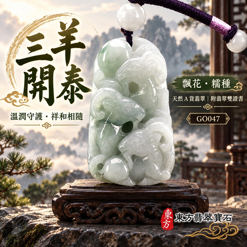 翡翠生肖羊項鍊玉珮|吉祥納福・溫良和美・福氣安康・事事順遂・平安吉祥・三陽開泰|天然A貨翡翠・緬甸玉・綠色・糯種・帶飄花|三羊開泰|生肖羊玉珮・羊玉墜・羊吊墜・翡翠羊牌・十二生肖羊項鍊・緬甸玉項鍊・A貨翡翠項鍊|GO047|男女翡翠項鍊・送禮收藏|客製化訂做翡翠羊玉珮、翡翠羊玉墜、翡翠羊吊墜、生肖羊項鍊|附A貨翡翠雙證書・東方翡翠寶石 翡翠生肖羊項鍊玉珮|吉祥納福・溫良和美・福氣安康・事事順遂・平安吉祥・三陽開泰|天然A貨翡翠・緬甸玉・綠色・糯種・帶飄花|三羊開泰|生肖羊玉珮・羊玉墜・羊吊墜・翡翠羊牌・十二生肖羊項鍊・緬甸玉項鍊・A貨翡翠項鍊|GO047|男女翡翠項鍊・送禮收藏|客製化訂做翡翠羊玉珮、翡翠羊玉墜、翡翠羊吊墜、生肖羊項鍊|附A貨翡翠雙證書・東方翡翠寶石