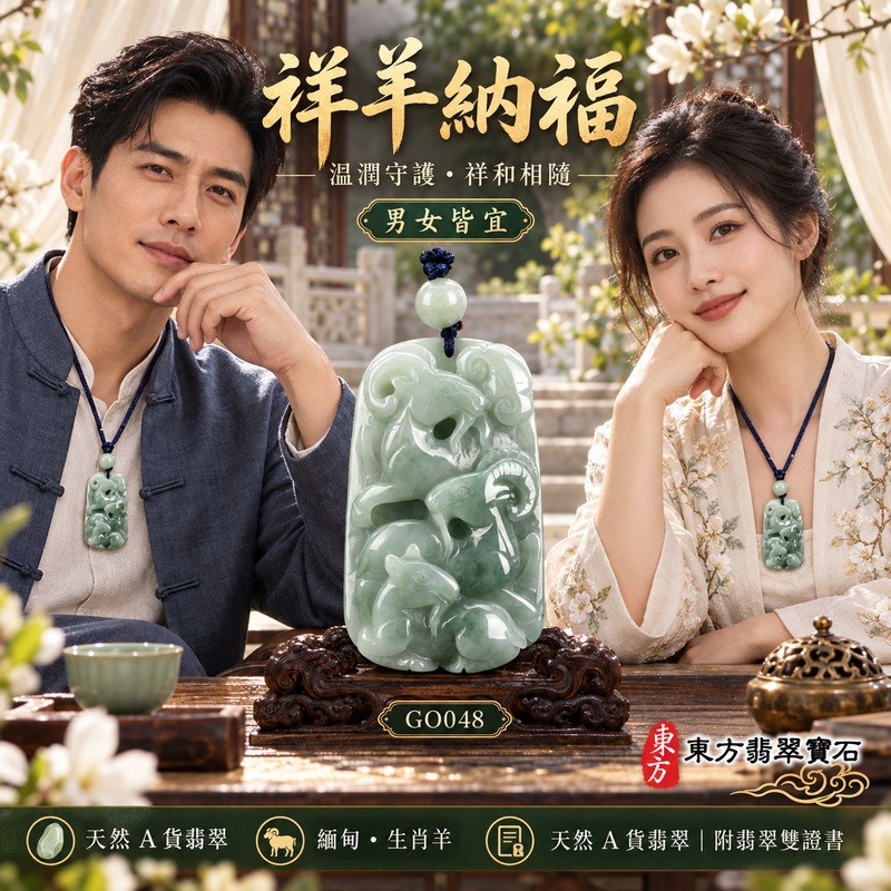 翡翠生肖羊項鍊玉珮|吉祥納福・溫良和美・福氣安康・事事順遂・平安吉祥・三陽開泰|天然A貨翡翠・緬甸玉・淺綠・糯種・帶飄花|三羊開泰|生肖羊玉珮・羊玉墜・羊吊墜・翡翠羊牌・十二生肖羊項鍊・緬甸玉項鍊・A貨翡翠項鍊|GO048|男女翡翠項鍊・送禮收藏|客製化訂做翡翠羊玉珮、翡翠羊玉墜、翡翠羊吊墜、生肖羊項鍊|附A貨翡翠雙證書・東方翡翠寶石 翡翠生肖羊項鍊玉珮|吉祥納福・溫良和美・福氣安康・事事順遂・平安吉祥・三陽開泰|天然A貨翡翠・緬甸玉・淺綠・糯種・帶飄花|三羊開泰|生肖羊玉珮・羊玉墜・羊吊墜・翡翠羊牌・十二生肖羊項鍊・緬甸玉項鍊・A貨翡翠項鍊|GO048|男女翡翠項鍊・送禮收藏|客製化訂做翡翠羊玉珮、翡翠羊玉墜、翡翠羊吊墜、生肖羊項鍊|附A貨翡翠雙證書・東方翡翠寶石