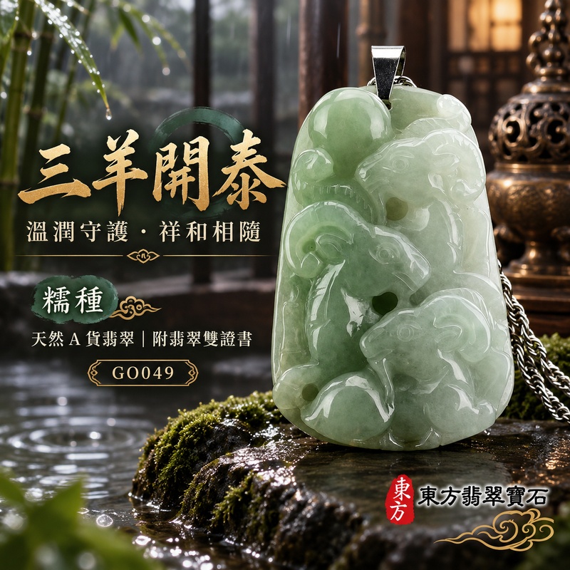 翡翠生肖羊項鍊玉珮|吉祥納福・溫良和美・福氣安康・事事順遂・平安吉祥・三陽開泰|天然A貨翡翠・緬甸玉・淺綠・糯種|三羊開泰|生肖羊玉珮・羊玉墜・羊吊墜・翡翠羊牌・十二生肖羊項鍊・緬甸玉項鍊・A貨翡翠項鍊|GO049|男女翡翠項鍊・送禮收藏|客製化訂做翡翠羊玉珮、翡翠羊玉墜、翡翠羊吊墜、生肖羊項鍊|附A貨翡翠雙證書・東方翡翠寶石 翡翠生肖羊項鍊玉珮|吉祥納福・溫良和美・福氣安康・事事順遂・平安吉祥・三陽開泰|天然A貨翡翠・緬甸玉・淺綠・糯種|三羊開泰|生肖羊玉珮・羊玉墜・羊吊墜・翡翠羊牌・十二生肖羊項鍊・緬甸玉項鍊・A貨翡翠項鍊|GO049|男女翡翠項鍊・送禮收藏|客製化訂做翡翠羊玉珮、翡翠羊玉墜、翡翠羊吊墜、生肖羊項鍊|附A貨翡翠雙證書・東方翡翠寶石