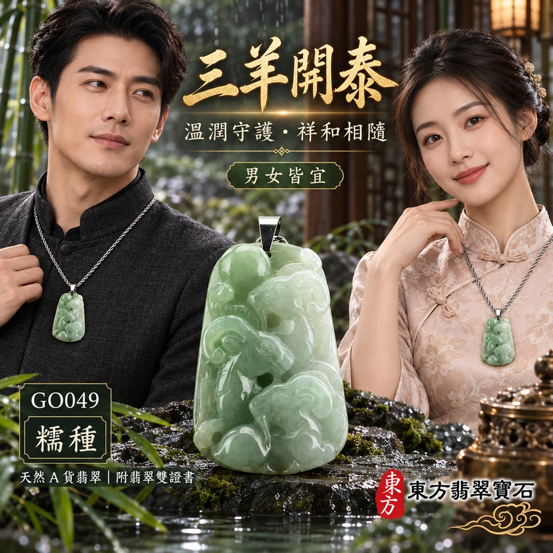 翡翠生肖羊項鍊玉珮|吉祥納福・溫良和美・福氣安康・事事順遂・平安吉祥・三陽開泰|天然A貨翡翠・緬甸玉・淺綠・糯種|三羊開泰|生肖羊玉珮・羊玉墜・羊吊墜・翡翠羊牌・十二生肖羊項鍊・緬甸玉項鍊・A貨翡翠項鍊|GO049|男女翡翠項鍊・送禮收藏|客製化訂做翡翠羊玉珮、翡翠羊玉墜、翡翠羊吊墜、生肖羊項鍊|附A貨翡翠雙證書・東方翡翠寶石 翡翠生肖羊項鍊玉珮|吉祥納福・溫良和美・福氣安康・事事順遂・平安吉祥・三陽開泰|天然A貨翡翠・緬甸玉・淺綠・糯種|三羊開泰|生肖羊玉珮・羊玉墜・羊吊墜・翡翠羊牌・十二生肖羊項鍊・緬甸玉項鍊・A貨翡翠項鍊|GO049|男女翡翠項鍊・送禮收藏|客製化訂做翡翠羊玉珮、翡翠羊玉墜、翡翠羊吊墜、生肖羊項鍊|附A貨翡翠雙證書・東方翡翠寶石