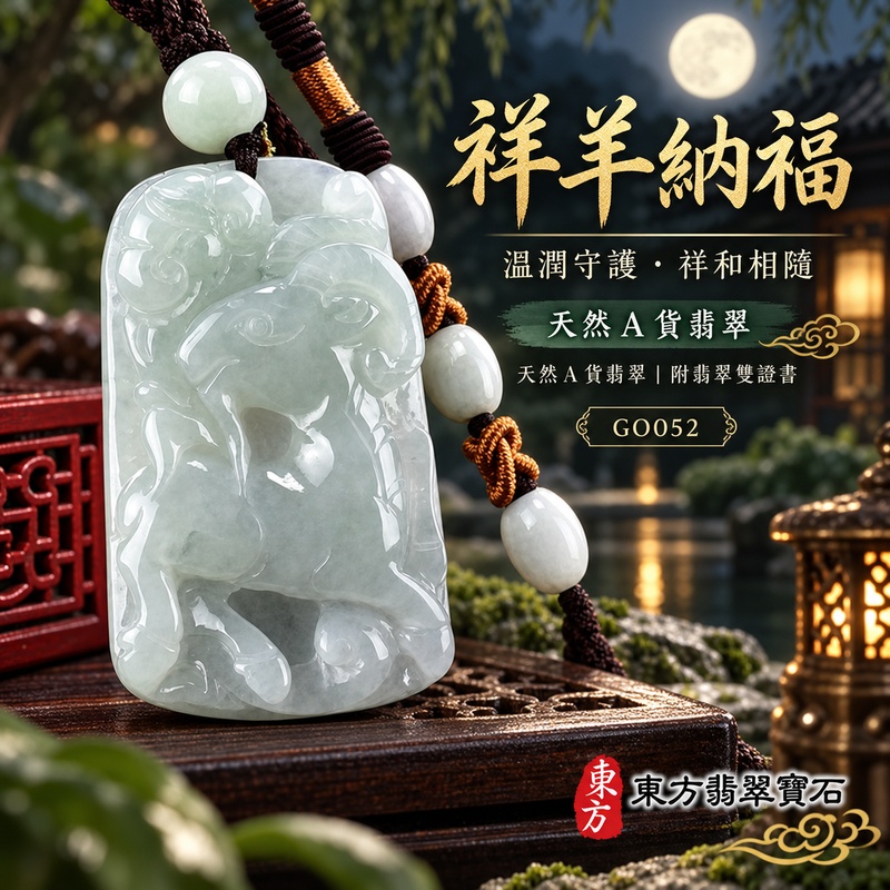 已售出可訂做｜翡翠生肖羊項鍊玉珮｜吉祥納福・溫良和美・福氣安康・事事順遂・平安吉祥・三陽開泰｜天然A貨翡翠・緬甸玉・淡綠・糯種｜三羊開泰｜生肖羊玉珮・羊玉墜・羊吊墜・翡翠羊牌・十二生肖羊項鍊・緬甸玉項鍊・A貨翡翠項鍊｜GO052｜男女翡翠項鍊・送禮收藏｜客製化訂做翡翠羊玉珮、翡翠羊玉墜、翡翠羊吊墜、生肖羊項鍊｜附A貨翡翠雙證書・東方翡翠寶石