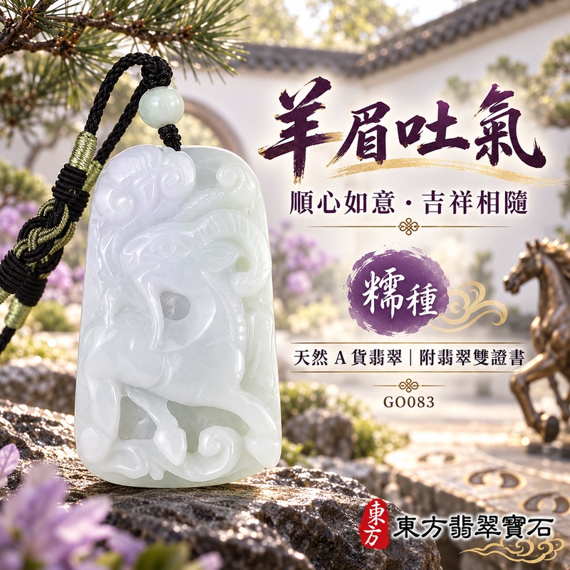 翡翠生肖羊項鍊玉珮｜吉祥納福・溫良和美・福氣安康・事事順遂・平安吉祥・羊眉吐氣・揚眉展志｜天然A貨翡翠・緬甸玉・淡綠・糯種｜羊眉吐氣、洋洋如意｜生肖羊玉珮・羊玉墜・羊吊墜・翡翠羊牌・十二生肖羊項鍊・緬甸玉項鍊・A貨翡翠項鍊｜GO083｜男女翡翠項鍊・送禮收藏｜客製化訂做翡翠羊玉珮、翡翠羊玉墜、翡翠羊吊墜、生肖羊項鍊｜附A貨翡翠雙證書・東方翡翠寶石