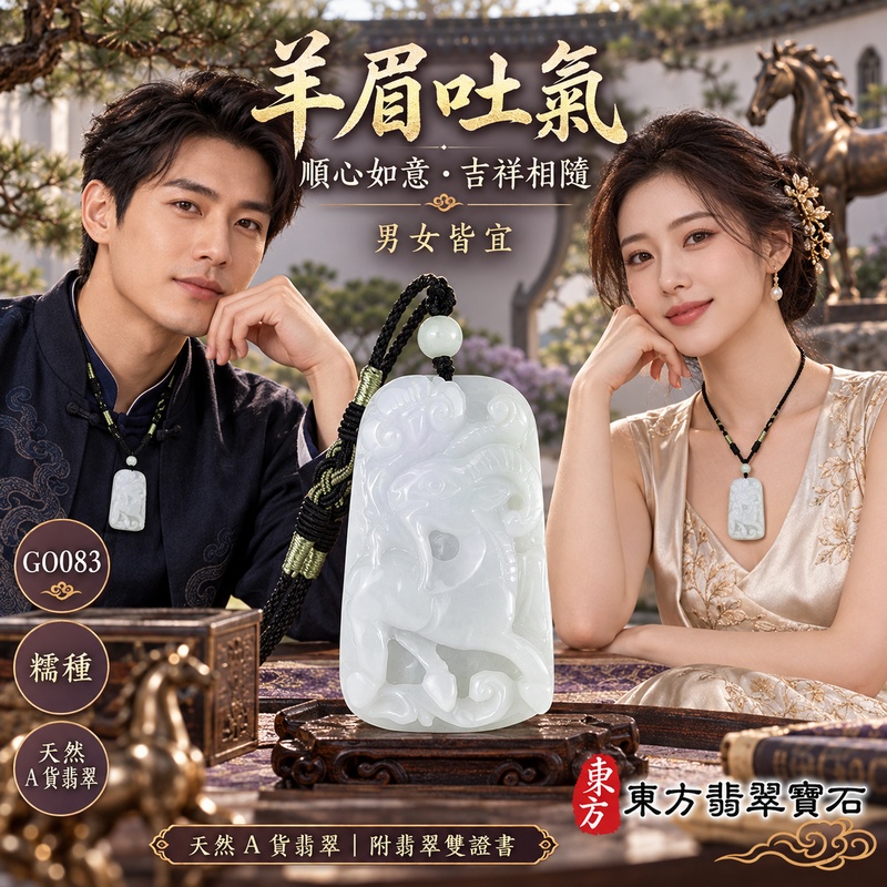 翡翠生肖羊項鍊玉珮｜吉祥納福・溫良和美・福氣安康・事事順遂・平安吉祥・羊眉吐氣・揚眉展志｜天然A貨翡翠・緬甸玉・淡綠・糯種｜羊眉吐氣、洋洋如意｜生肖羊玉珮・羊玉墜・羊吊墜・翡翠羊牌・十二生肖羊項鍊・緬甸玉項鍊・A貨翡翠項鍊｜GO083｜男女翡翠項鍊・送禮收藏｜客製化訂做翡翠羊玉珮、翡翠羊玉墜、翡翠羊吊墜、生肖羊項鍊｜附A貨翡翠雙證書・東方翡翠寶石