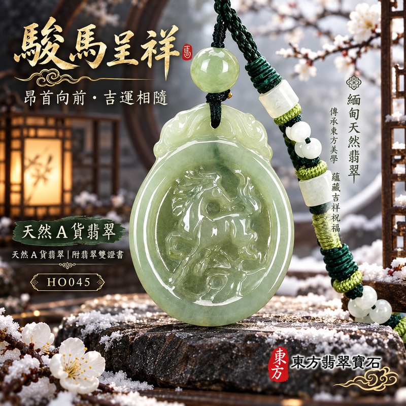 已售出可訂做｜翡翠生肖馬項鍊玉珮｜馬到成功・一馬當先・事業精進・前程順遂・平安吉祥・馬上有錢・招財進寶｜天然A貨翡翠・緬甸玉・淡綠色・糯種｜馬上有錢｜生肖馬玉珮・馬玉墜・馬吊墜・翡翠馬牌・十二生肖馬項鍊・緬甸玉項鍊・A貨翡翠項鍊｜HO045｜男女翡翠項鍊・送禮收藏｜客製化訂做翡翠馬玉珮、翡翠馬玉墜、翡翠馬吊墜、生肖馬項鍊｜附A貨翡翠雙證書・東方翡翠寶石