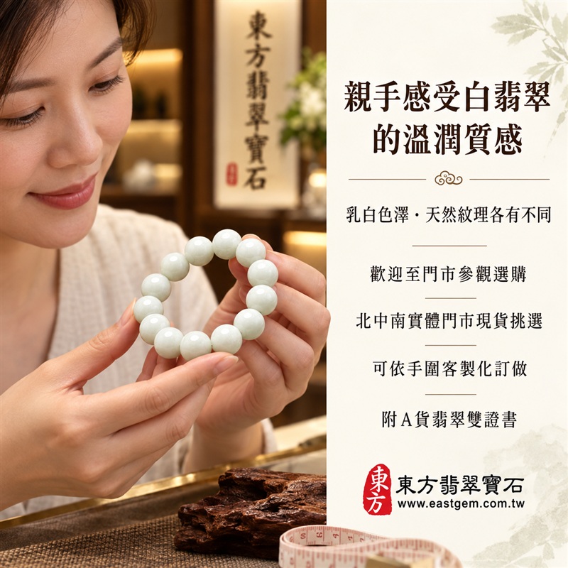 天然A貨白翡翠手鍊|白緬甸玉手鍊|天然白翡翠圓珠|乳白色澤・溫潤潔白・柔和光亮・珠珠呈現天然棉絮與獨特紋理|平安純淨・圓滿吉祥・富貴祥瑞・美德相伴|白色翡翠傳統文化寓意|珠徑約13mm・大珠圓潤・典雅大方・男女皆宜|天然翡翠珠串・緬甸玉手珠・日常佩戴送禮收藏|可依手圍客製化設計各式翡翠珠串|附中國玉石鑑定證書與東方翡翠寶石保證書雙證書|OWI004-5 天然A貨白翡翠手鍊|白緬甸玉手鍊|天然白翡翠圓珠|乳白色澤・溫潤潔白・柔和光亮・珠珠呈現天然棉絮與獨特紋理|平安純淨・圓滿吉祥・富貴祥瑞・美德相伴|白色翡翠傳統文化寓意|珠徑約13mm・大珠圓潤・典雅大方・男女皆宜|天然翡翠珠串・緬甸玉手珠・日常佩戴送禮收藏|可依手圍客製化設計各式翡翠珠串|附中國玉石鑑定證書與東方翡翠寶石保證書雙證書|OWI004-5