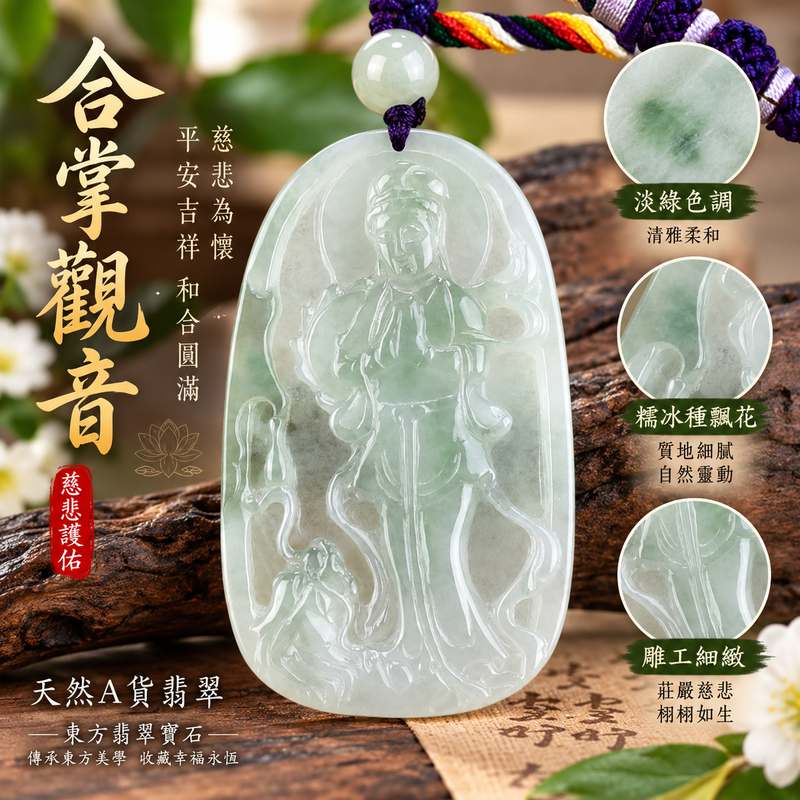 (已出售勿下標,可訂做)淡綠色糯冰種飄花合掌觀音 I 慈悲合掌 GY831 平安護佑 I 緬甸A貨翡翠觀世音菩薩附雙證書1 (已出售勿下標,可訂做)淡綠色糯冰種飄花合掌觀音 I 慈悲合掌 GY831 平安護佑 I 緬甸A貨翡翠觀世音菩薩附雙證書1