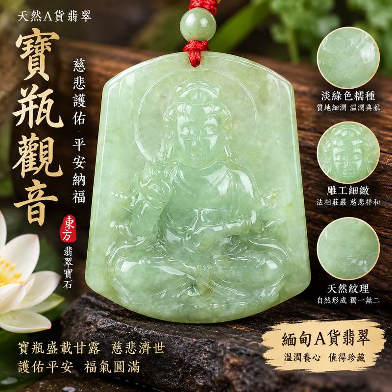 淡綠色糯種寶瓶觀音 I 慈悲護佑 GY786 平安納福 I 緬甸A貨翡翠附雙證書1 淡綠色糯種寶瓶觀音 I 慈悲護佑 GY786 平安納福 I 緬甸A貨翡翠附雙證書1