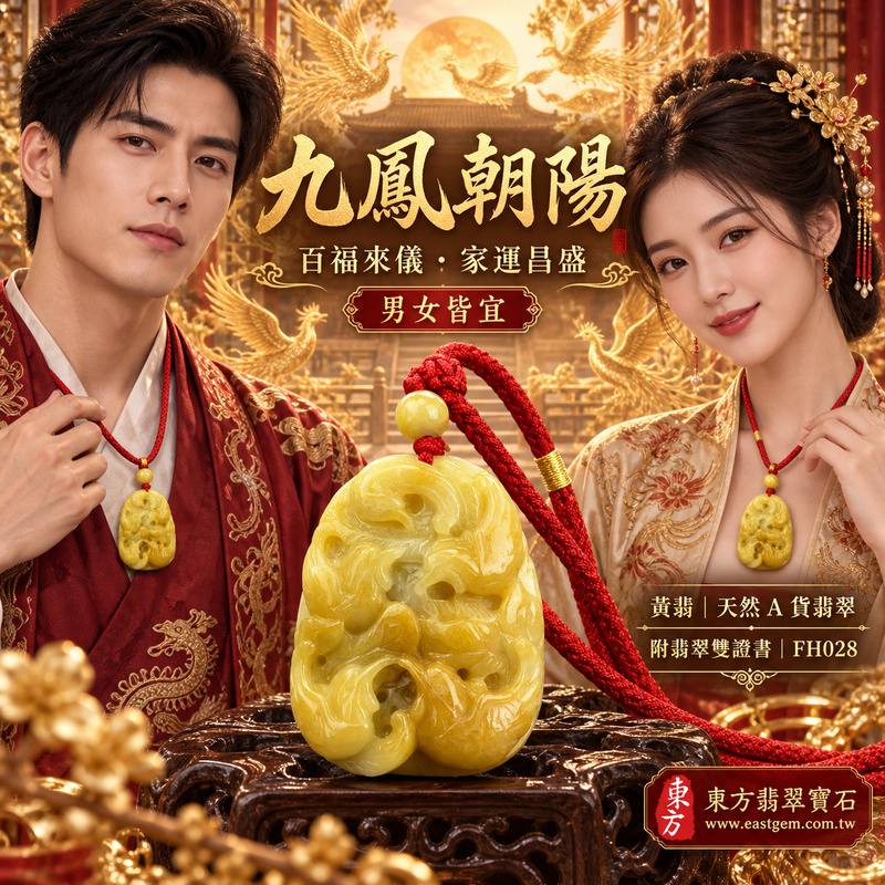 已售出可訂做｜翡翠鳳凰項鍊玉珮｜鳳凰呈祥・祥瑞和合・前程光明・平安吉祥・福運相隨・百鳥朝鳳｜天然A貨翡翠・緬甸玉・黃翡｜九鳳朝陽，鳳引九雛｜鳳凰玉珮・鳳凰玉墜・鳳凰吊墜・翡翠鳳凰牌・鳳凰項鍊・緬甸玉項鍊・A貨翡翠項鍊｜FH028｜男女翡翠項鍊・送禮收藏｜客製化訂做翡翠鳳凰玉珮、翡翠鳳凰玉墜、翡翠鳳凰吊墜、翡翠鳳凰項鍊｜附A貨翡翠雙證書・東方翡翠寶石