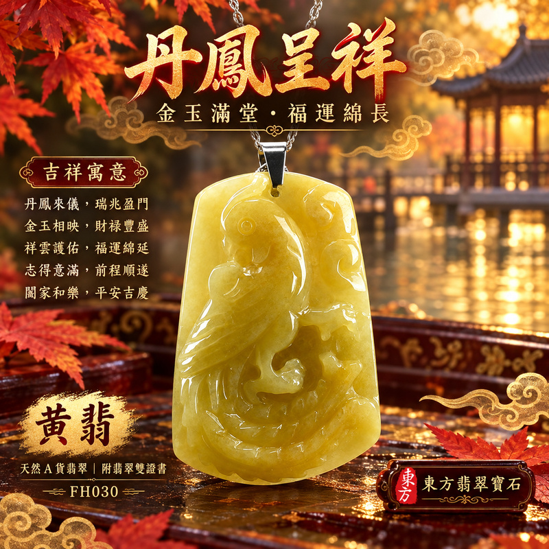 已售出可訂做｜翡翠鳳凰項鍊玉珮｜鳳凰呈祥・祥瑞和合・前程光明・平安吉祥・福運相隨｜天然A貨翡翠・緬甸玉・黃翡翠｜鳴鳳朝陽｜鳳凰玉珮・鳳凰玉墜・鳳凰吊墜・翡翠鳳凰牌・鳳凰項鍊・緬甸玉項鍊・A貨翡翠項鍊｜FH030｜男女翡翠項鍊・送禮收藏｜客製化訂做翡翠鳳凰玉珮、翡翠鳳凰玉墜、翡翠鳳凰吊墜、翡翠鳳凰項鍊｜附A貨翡翠雙證書・東方翡翠寶石