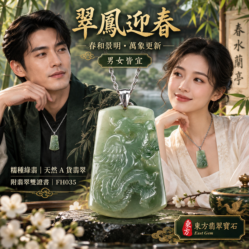 已售出可訂做｜翡翠鳳凰項鍊玉珮｜鳳凰呈祥・祥瑞和合・前程光明・平安吉祥・福運相隨｜天然A貨翡翠・緬甸玉・糯種｜鳴鳳朝陽｜鳳凰玉珮・鳳凰玉墜・鳳凰吊墜・翡翠鳳凰牌・鳳凰項鍊・緬甸玉項鍊・A貨翡翠項鍊｜FH035｜男女翡翠項鍊・送禮收藏｜客製化訂做翡翠鳳凰玉珮、翡翠鳳凰玉墜、翡翠鳳凰吊墜、翡翠鳳凰項鍊｜附A貨翡翠雙證書・東方翡翠寶石