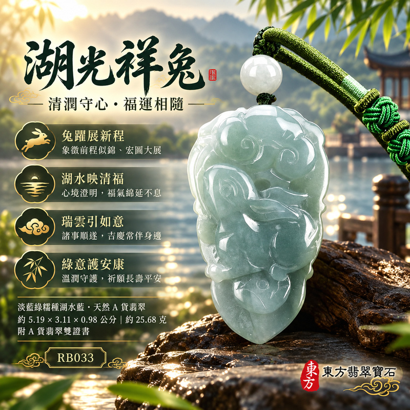 已售出可訂做｜翡翠生肖兔項鍊玉珮｜玉兔呈祥・溫和敏捷・福運相隨・前程順遂・平安吉祥・萬事如意・招財納福｜天然A貨翡翠・緬甸玉・綠色・糯種｜招財如意兔｜兔玉珮・兔玉墜・兔吊墜・翡翠兔牌・兔項鍊・緬甸玉項鍊・A貨翡翠項鍊｜RB033｜男女翡翠項鍊・送禮收藏｜客製化訂做翡翠兔玉珮、翡翠兔玉墜、翡翠兔吊墜、翡翠兔項鍊｜附A貨翡翠雙證書・東方翡翠寶石