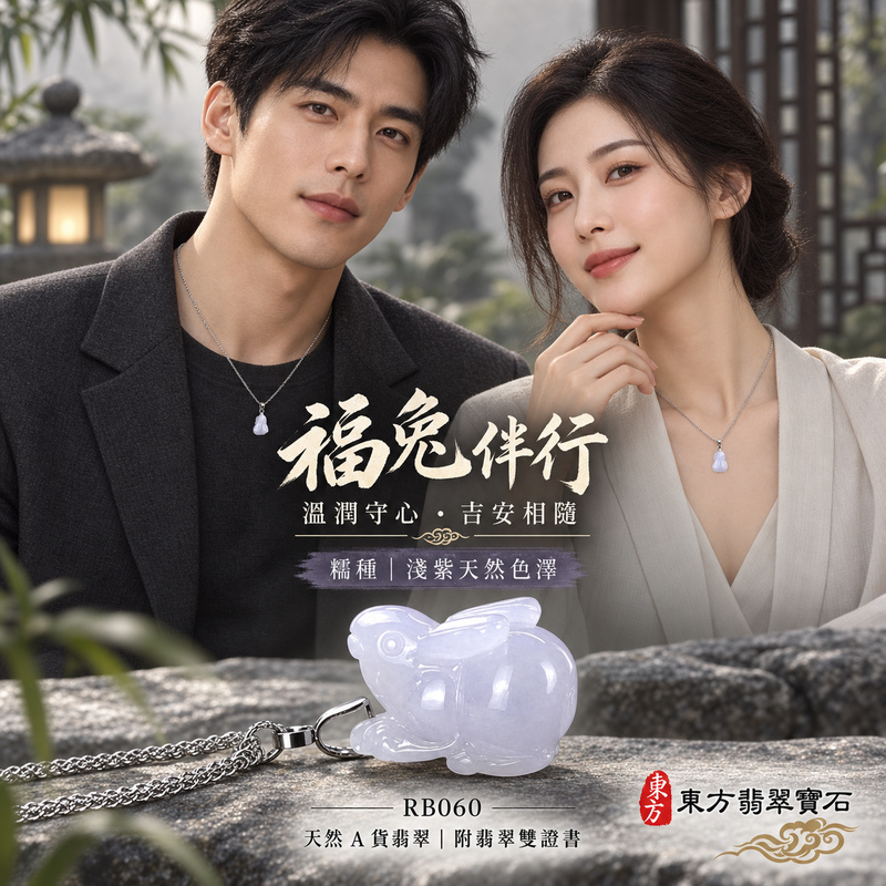 已售出可訂做｜翡翠生肖兔項鍊玉珮｜玉兔呈祥・溫和敏捷・福運相隨・前程順遂・平安吉祥・萬事如意・招財納福｜天然A貨翡翠・緬甸玉・紫色・細糯種｜招財如意兔｜兔玉珮・兔玉墜・兔吊墜・翡翠兔牌・兔項鍊・緬甸玉項鍊・A貨翡翠項鍊｜RB060｜男女翡翠項鍊・送禮收藏｜客製化訂做翡翠兔玉珮、翡翠兔玉墜、翡翠兔吊墜、翡翠兔項鍊｜附A貨翡翠雙證書・東方翡翠寶石
